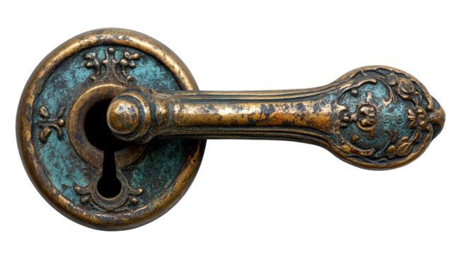 Antique bronze door handle with keyhole