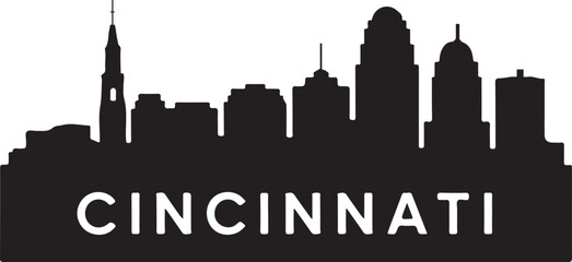 Obraz premium Cincinnati Skyline Horizontal Banner | Black Vector Silhouette on White Background