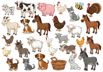 Fototapeta premium Collection of farm animals and pets in a collage