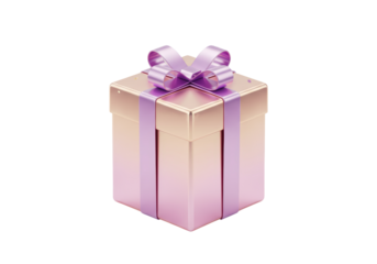 Isolated Iridescent Pastel Gift Box with Purple Ribbon and Bow