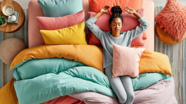 College dorm essentials for cozy bed and bedding with soft pillows creating comfort and colorful space for restful study moments