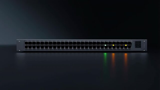 Server rack activity indicator blinking on black background