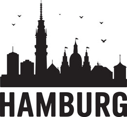 Fototapeta premium Hamburg Skyline Banner | Flat Black Silhouette Urban Cityscape