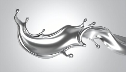 Metallic liquid splash suspended mid-air against a light grey backdrop, with dynamic droplets and fluid motion captured in high detail.
