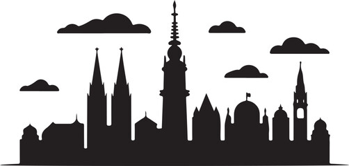Hamburg Skyline Banner | Flat Black Silhouette Urban Cityscape