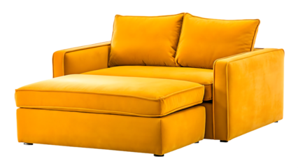 Plush yellow sofa with ottoman isolated on a transparent background plush fabric