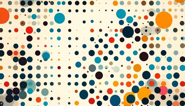 Playful abstract circle pattern with varied sizes and colors on a light beige background.