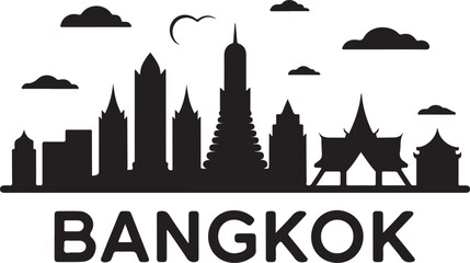 Bangkok Skyline Horizontal Banner | Minimal Black Vector on White Background