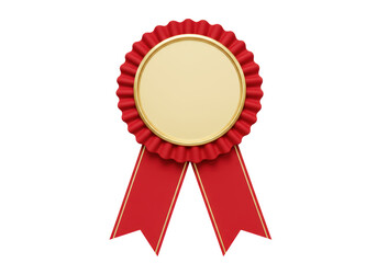 Isolated Elegant Red and Gold Rosette Ribbon Award Medal with Blank Center