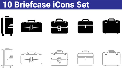 Briefcase and Business Bag Icons Set in Filled and Outline Styles