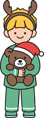 Rudolph the Boy With The Rudolph Headband Holding a Bear With A Santa Hat