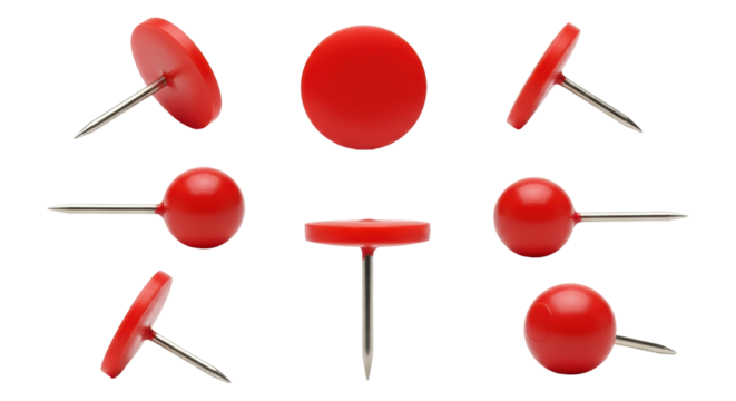 Isolated Red Push Pins Set