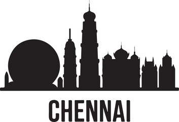 Fototapeta premium Chennai Skyline Horizontal Banner | Black Silhouette Vector on White Background