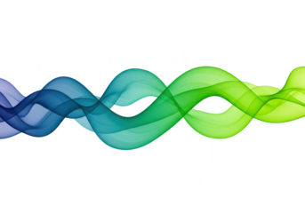 Abstract flowing wave of blue and green gradient colors isolated on transparent background