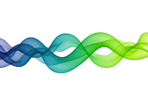 Abstract flowing wave of blue and green gradient colors isolated on transparent background