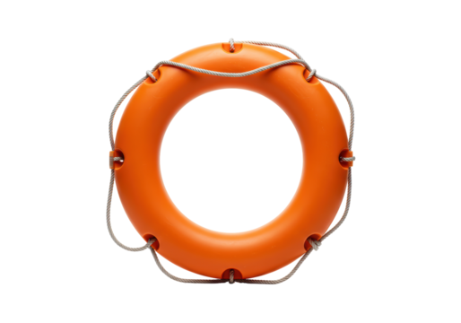 Isolated Orange Lifebuoy Ring with Ropes, Symbolizing Safety and Rescue