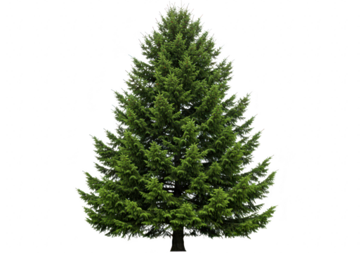 A tall, lush green fir tree isolated on transparent background