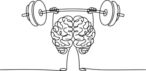 Brain Weightlifting Illustration – Mind Power, Intelligence, Knowledge, Mental Strength, Brain Icon, Education, Learning, Wisdom, Training, Fitness Concept, Psychology, Brainstorm, Science Illustratio