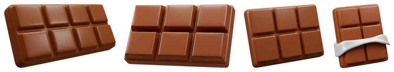 Delicious Chocolate Bars Arranged on Transparent Backdrop, Candy Treat, Brown Hue, Wrapped and Unwrapped, Food Concept
