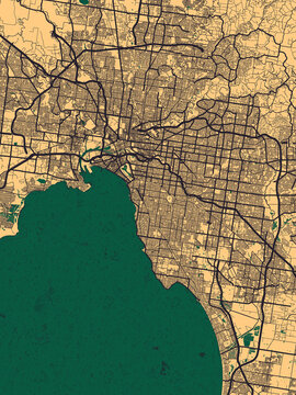 Melbourne Australia City Street Map. Abstract city banner urban art, abstract downtown paint, business city panorama, hand paint city