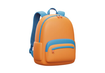 Isolated Vibrant Orange and Blue School Backpack 3D Render on White Background