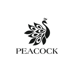 Black and White Peacock Logo Design,  Elegant Minimalist Bird Vector Icon for Branding and Luxury Identity