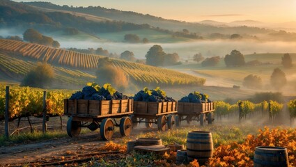AI-Hyperreal German Wine Harvest Vineyard Wagons
