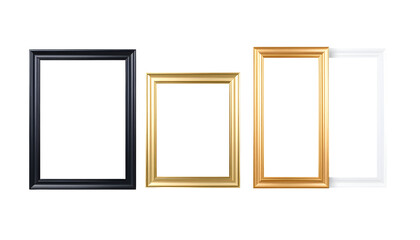 Collection of empty picture frames in various colors on a transparent background.