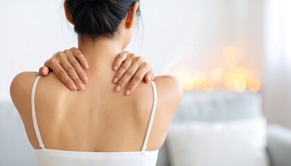 Woman massaging her neck and shoulders