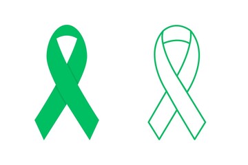 Set of green metal health awareness ribbon, set of green ribbons mind health awareness, 