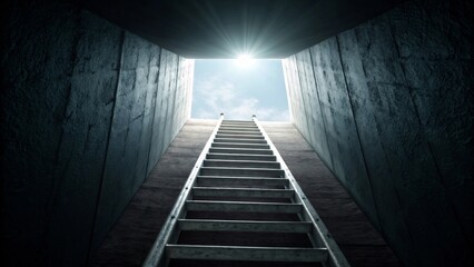 Fototapeta premium Ladder leading to the light, symbolizing hope, escape, and opportunity for success, growth, and a brighter future