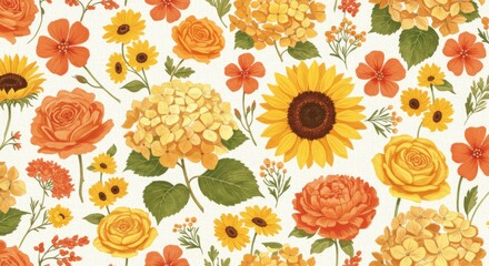 Vibrant Yellow and Orange Floral Pattern