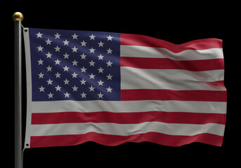 Fototapeta premium The Iconic Stars and Stripes Waving Proudly on a Metal Pole with a Black Background