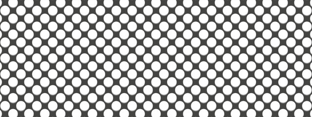 Fototapeta premium A seamless black and white pattern featuring circular shapes arranged in a uniform metal mesh pattern for modern design applications. Vector
