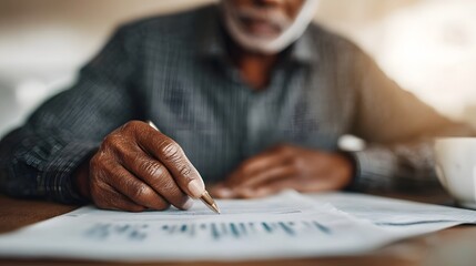 Elderly man reviewing retirement fund documents