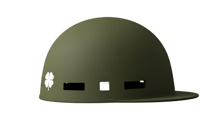 Isolated Olive Green Helmet with Clover