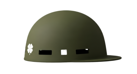 Isolated Olive Green Helmet with Clover