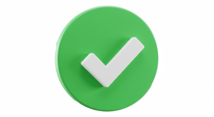 3D Green Checkmark Icon Button – Isolated PNG with Transparent Background
