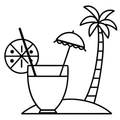 Beach Drink Icon &ndash; Blue Umbrella Cocktail in Simple Vector Style