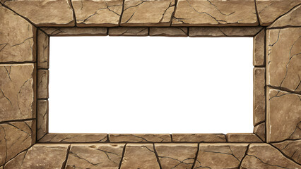 Weathered stone blocks form rectangular frame with visible cracks and natural texture, isolated on a transparent background