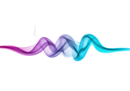 Abstract colorful smoke wave with purple and blue gradient flowing smoothly, isolated on transparent background