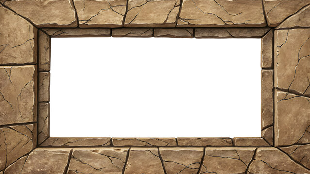 Weathered stone blocks form rectangular frame with visible cracks and natural texture, isolated on a transparent background
