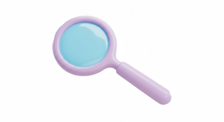3D purple magnifying glass isolated on transparent png background