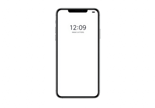 A modern smartphone displaying the time on its screen, isolated on transparent background