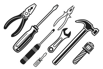 Vector illustration of a set of construction and repair tools
