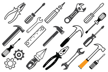 Set of tools vector illustration with hammer screwdriver wrench and construction equipment icons