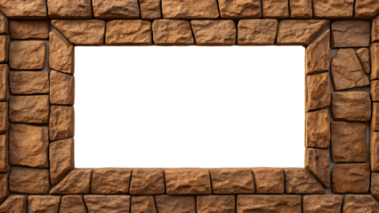 Small uniform stone blocks form neat rectangular border with consistent pattern and warm tones, isolated on a transparent background