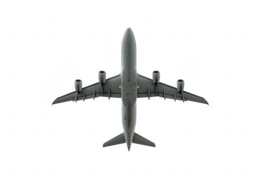Top view of a modern passenger airplane isolated on transparent background - Powered by Adobe