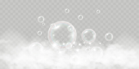 Air bubbles on a transparent background. Soap foam vector illustration.
