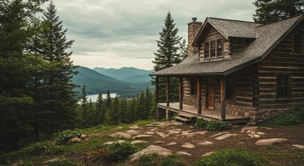 Rustic Log Cabin with Mountain View